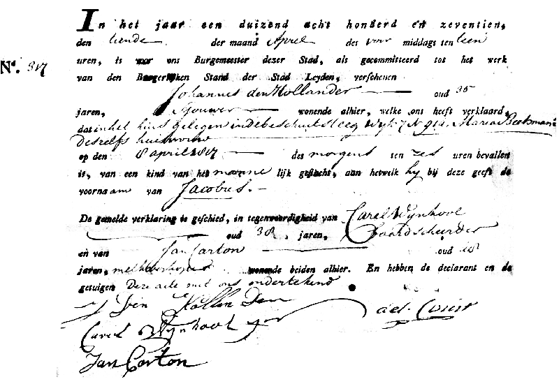 18170410 geb akte 317 Jacobus zv J d Hollander - M Beekman